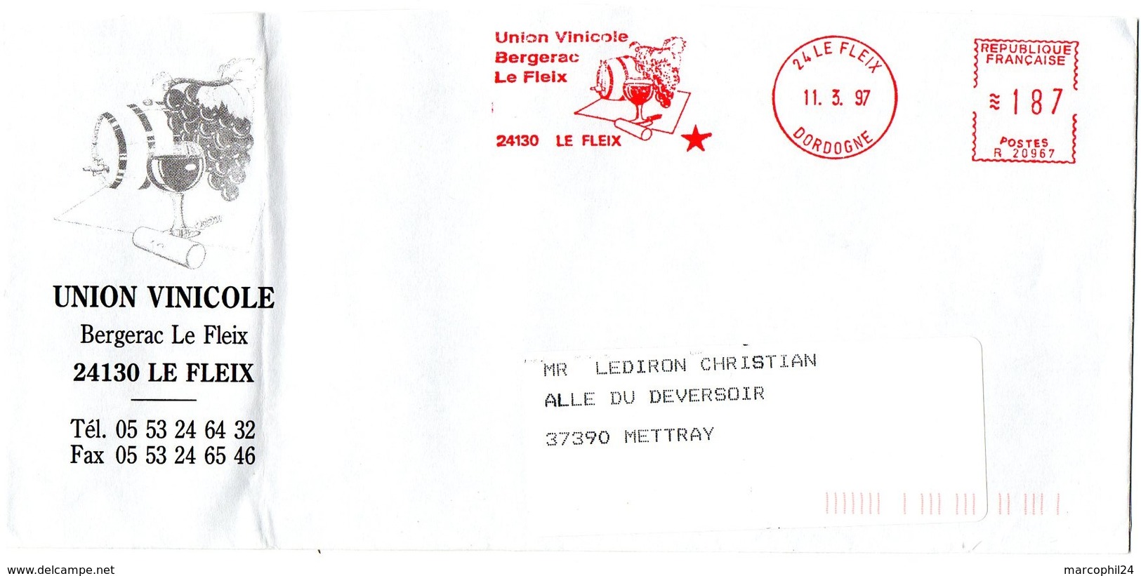 DORDOGNE - Dépt N° 24 = LE FLEIX 1997 = FLAMME EMA ROUGE = Thème VIN = UNION VITICOLE - Freistempel