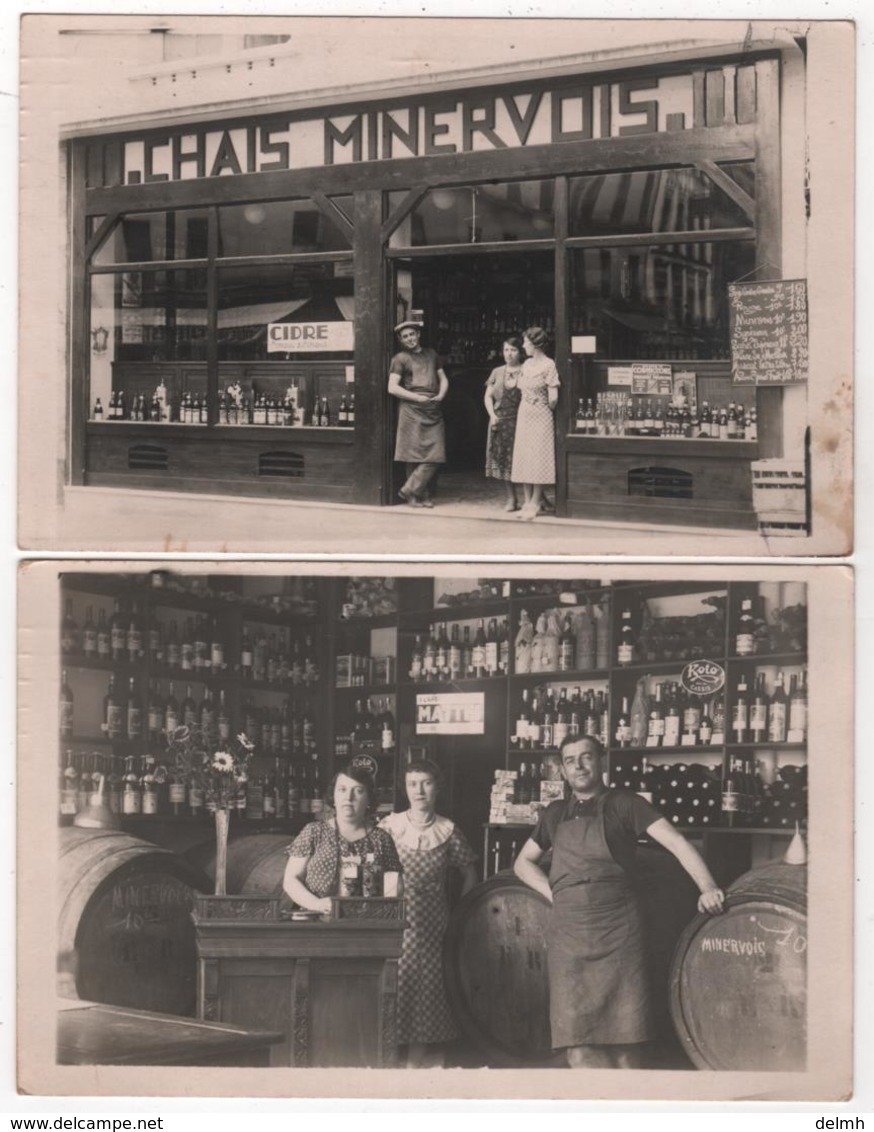 Carte Photo Lot De 2 Commerce Devanture Et Intérieur Magasin De Vin Chais Minervois Languedoc Roussillon Aude PO Hérault - Negozi