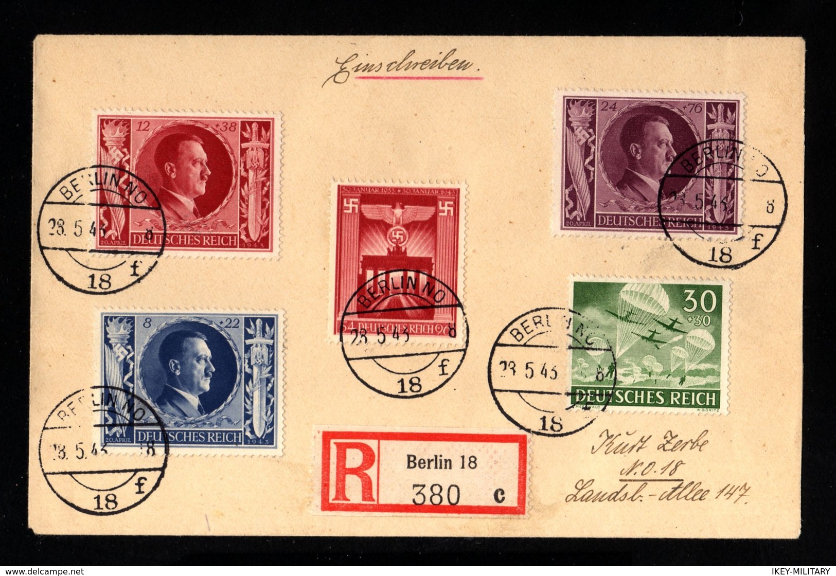 J324-GERMAN EMPIRE-MILITARY REGISTERED COVER BERLIN 1943.WWII.DEUTSCHES REICH.Brief EINSCHREIBEN. - Covers & Documents