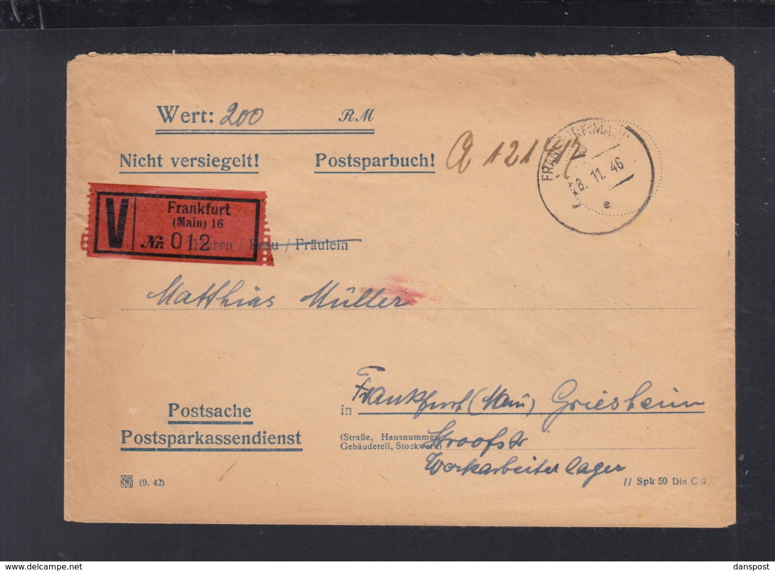 Alliierte Besetzung Wertbrief Frankfurt Am Main 1946 Postsache - Autres & Non Classés