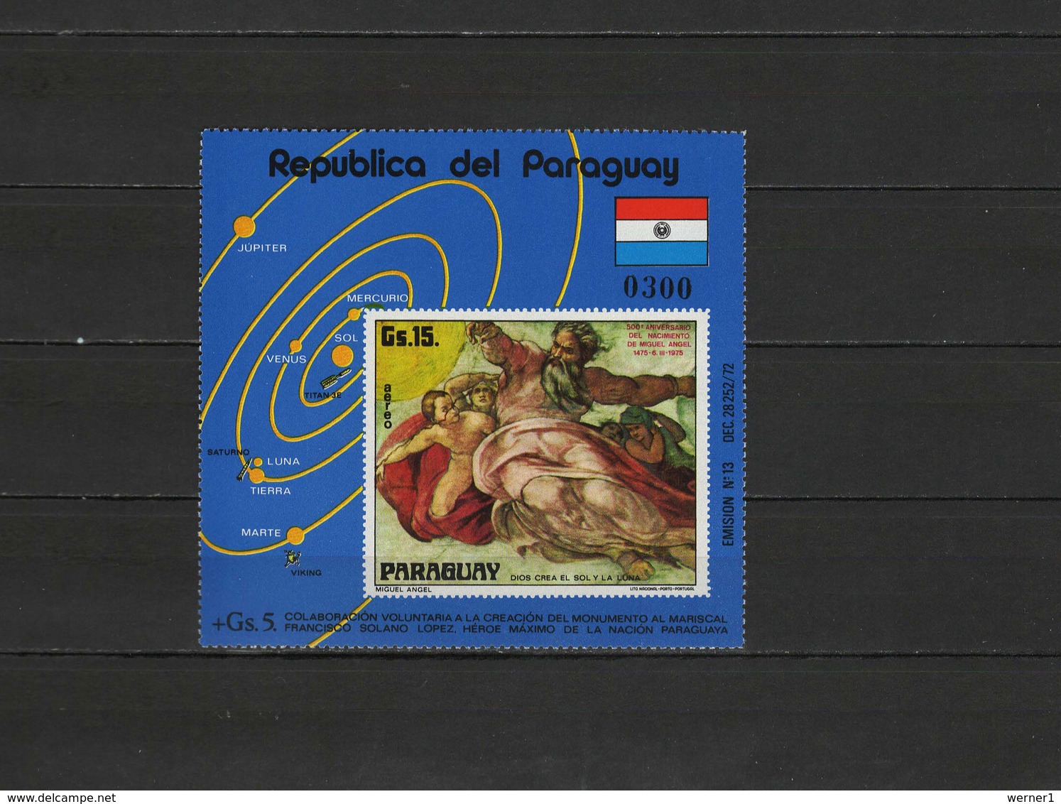 Paraguay 1975 Space, Michelangelo, S/s MNH - Sud America