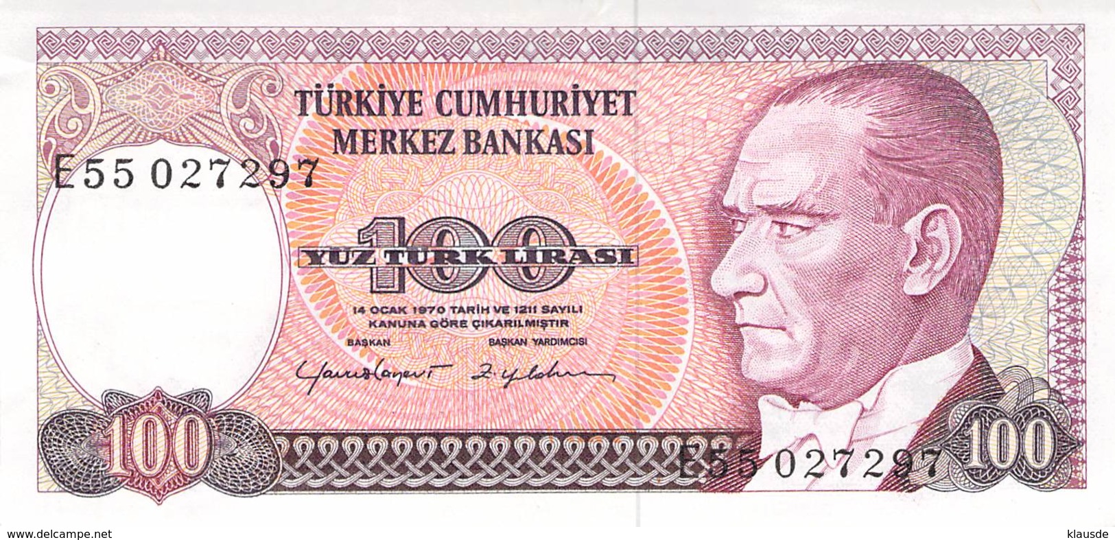 100 Türk Lira Banknote Türkei VF/F (III) 1970 - Türkei