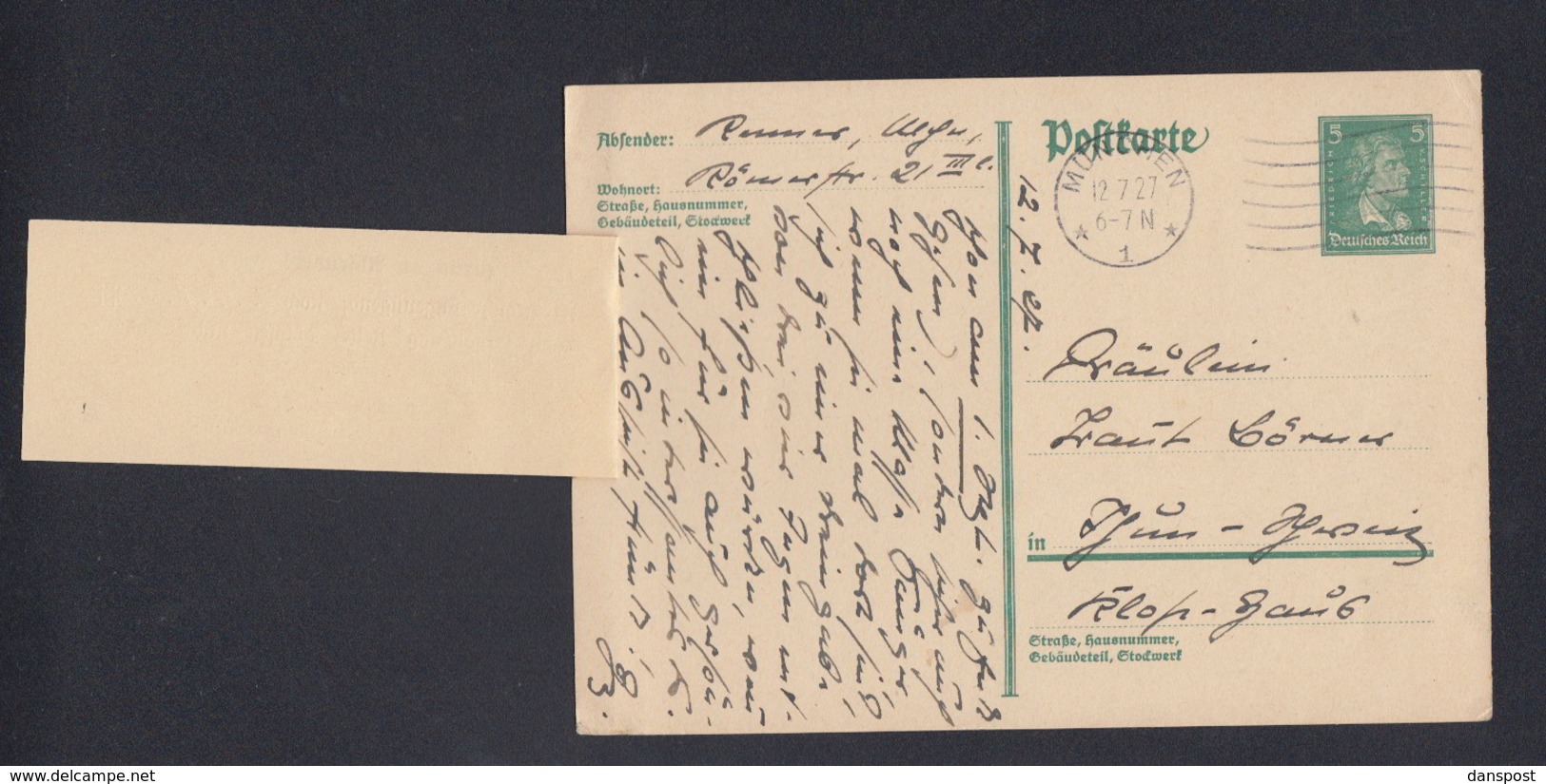 Dt. Reich GSK 1927 München Zurück Freigebühr Ungenügend - Covers & Documents