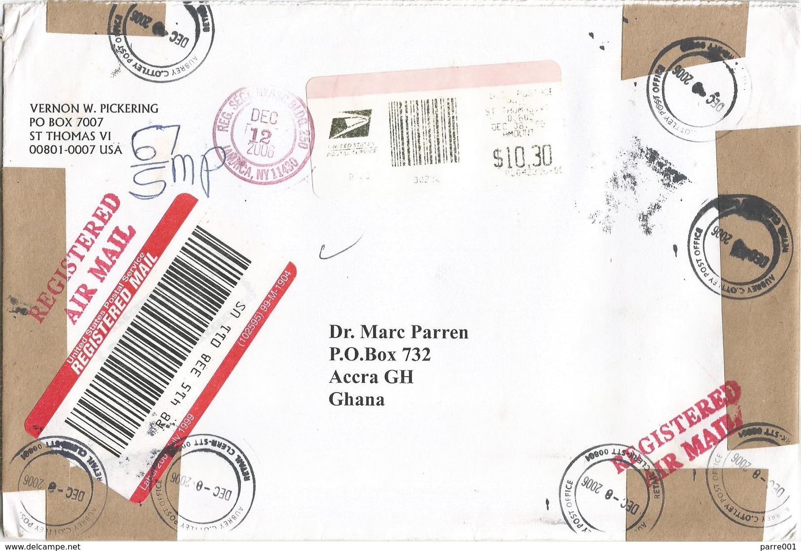 US Virgin Islands 2006 Aubrey C. Ottley Post Office Meter Registered Cover - Deens West-Indië