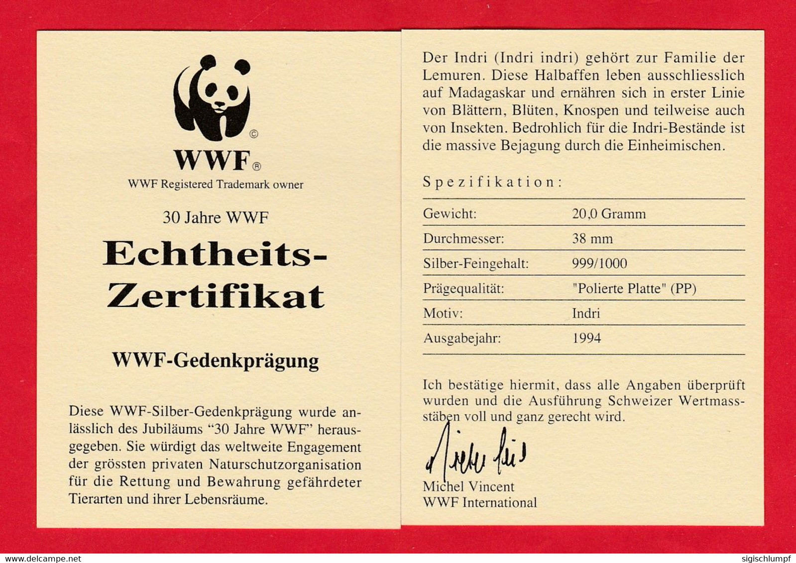 30 JAHRE WWF Silber Gedenkmünze Silver Coin / Ag 999 PP / Tiere Animals Animaux Indri - Sonstige & Ohne Zuordnung