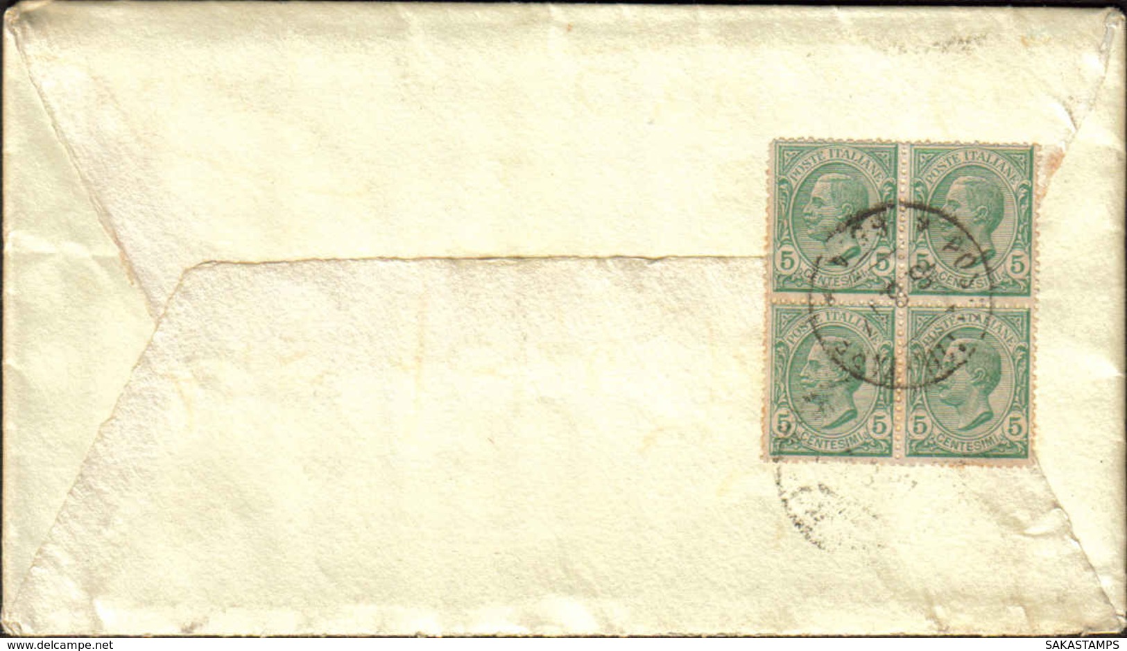 1917- Busta Affrancata Al Verso Con Quartina 5c.verde Leoni Annullo Di Posta Militare 65 A (pt.5) - Storia Postale