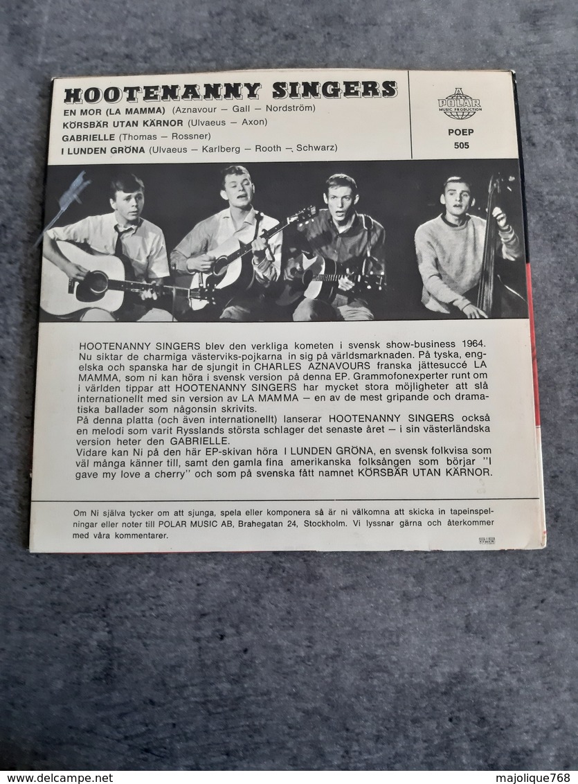 Disque De Hootenanny Singers - En Mor (la Mamma) Polar POEP 505 - 1965 - - Country & Folk