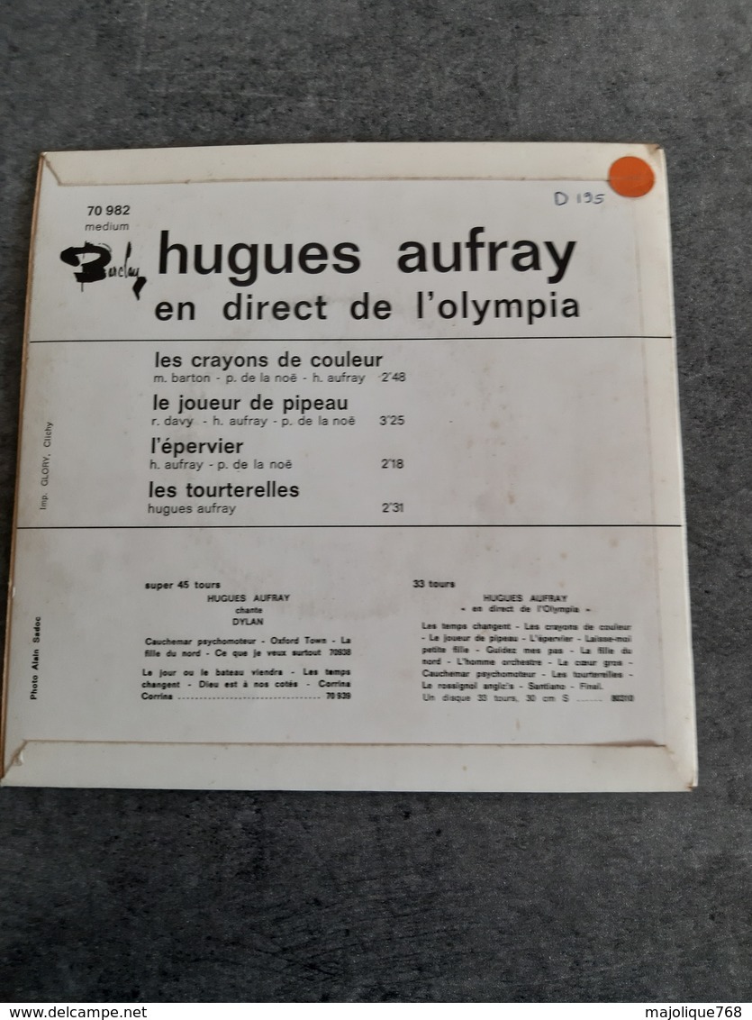 Disque De Hugues Aufray - Les Crayons De Couleur - Barclay 70982 - 1966 - - Country Et Folk