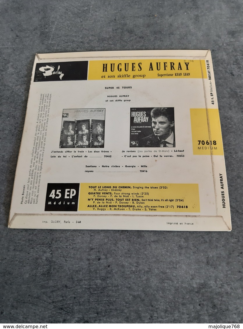 Disque De Hugues Aufray - Tout Le Long Du Chemin - Barclay 70618 - 1964 - - Country Et Folk