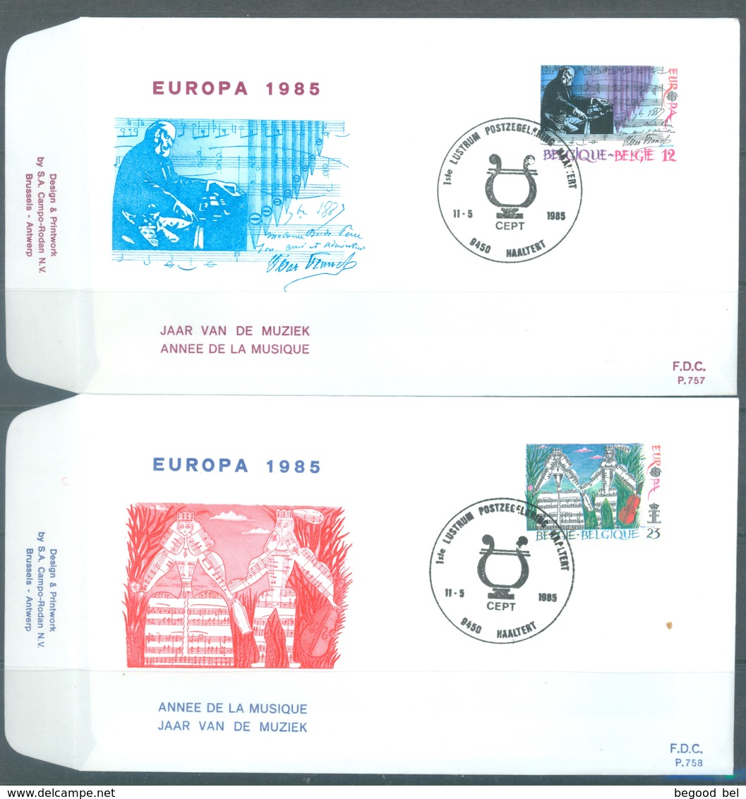 BELGIUM - 11.5.1985 - FDC - EUROPA  -  RODAN 757-758 HAALTERT - COB 2175-2176 -  Lot 19592 - 1981-1990