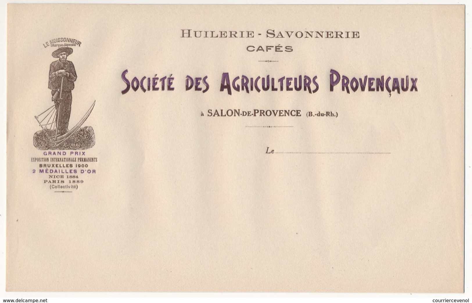 SALON De PROVENCE (B Du R) - En-tête Huilerie Savonnerie Cafés - Société Des Agriculteurs Provençaux (le Moissonneur) - Alimentos