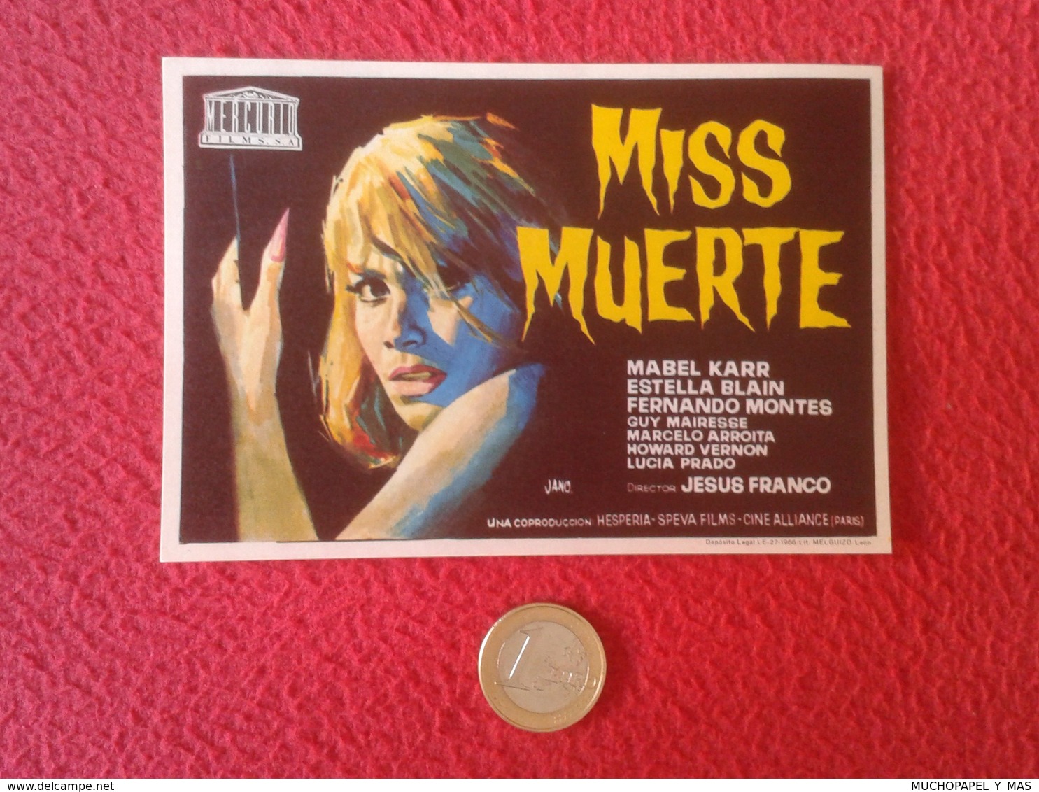 SPAIN PROGRAMA DE CINE FOLLETO MANO OLD CINEMA PROGRAM PROGRAMME FILM PELÍCULA MISS MUERTE MABEL KARR DEAD JESÚS FRANCO - Publicidad