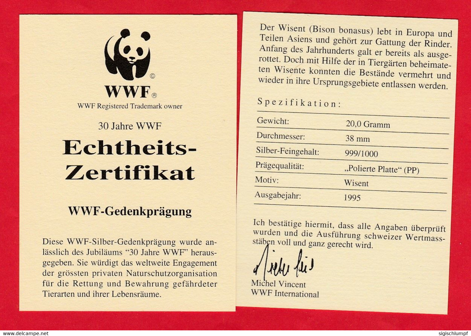 30 JAHRE WWF Silber Gedenkmünze Silver Coin / Ag 999 PP / Tiere Animals Animaux Wisent Bison Banasus - Sonstige & Ohne Zuordnung