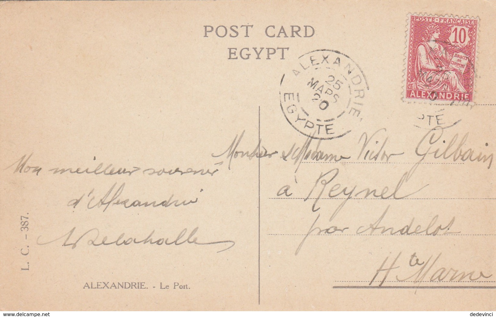 Alexandrie 25/03/1920 - Lettres & Documents