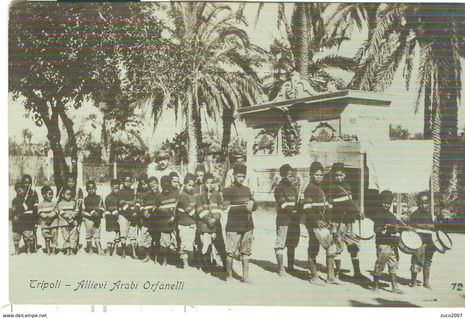 TRIPOLI (LIBIA)ALLIEVI ARABI ORFANELLI,B/N-ANIMATA-TIMBRO "COMANDO 2° BATTAGLIONE-89° FANTERIA"1916-CENSURA - PER NAPOLI - Guerre 1914-18