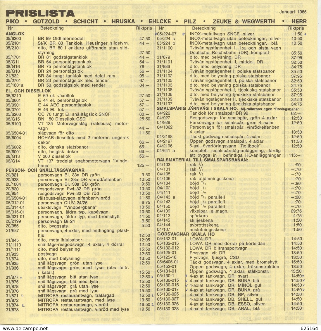 Catalogue GHG PREISLISTE 1965 SEK Schwedische Kronen PIKO Gützold Hruska Ehlcke Zeuke Herr DDR - En Suédois - Unclassified