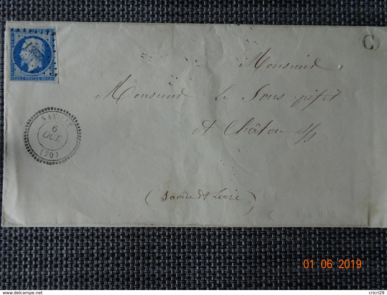 NAVILLY : Lettre De 1857 : PC 2231 + Càd Type 22  + Boite Rurale C  ( Non Identifiée ) - 1849-1876: Periodo Classico