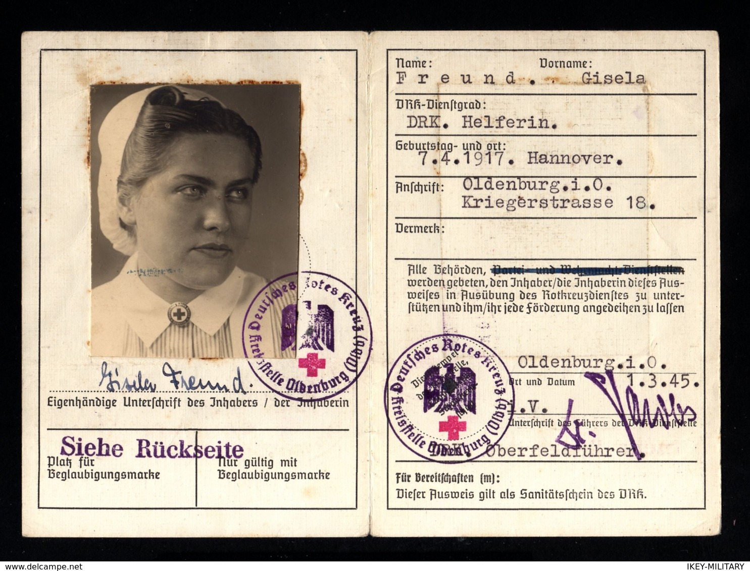 GERMAN EMPIRE-MILITARY PROPAGANDA Identity Card NURSE OF THE GERMAN RED CROSS.1945.WWII.DEUTSCHES REICH.Very Rare!! - 1939-45