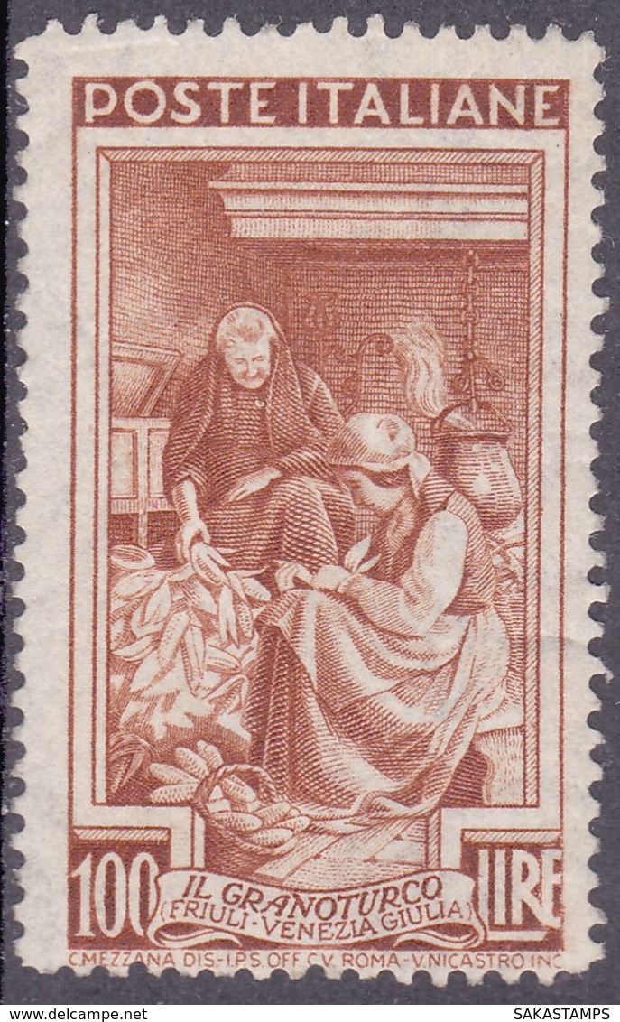 1950-(MNH=**) Italia L.100 Bruno Rosso Italia Al Lavoro,cat.Sassone Euro 100 - 1946-60: Nuovi