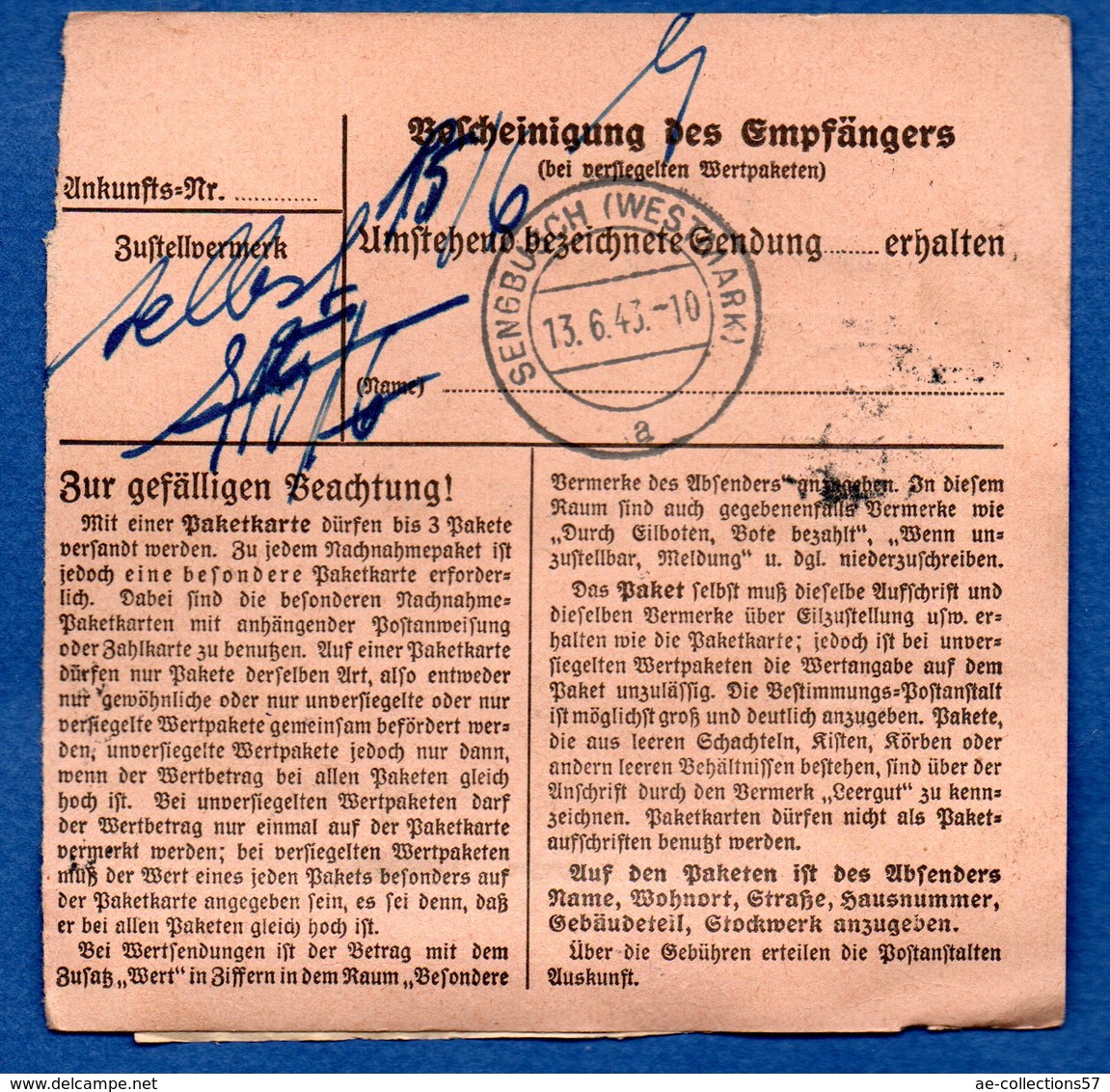 Colis Postal / De Leipzig  / Pour Seingbouse ( Sengbusch ) - Altri & Non Classificati