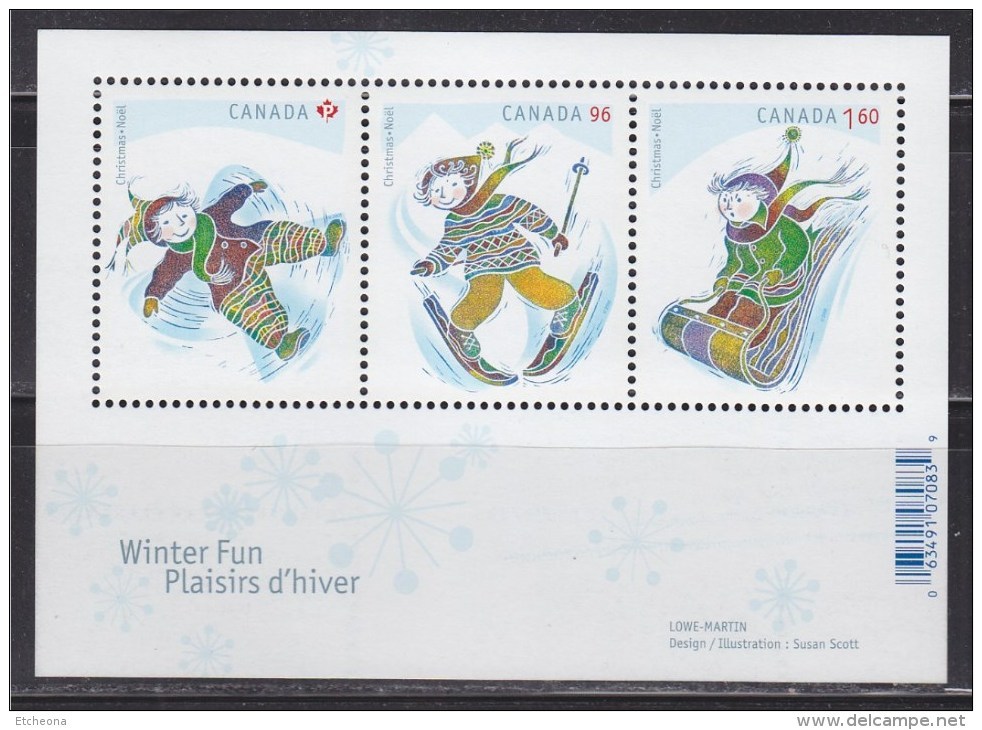 = Plaisirs D'hiver CANADA Bloc De 3 Timbres 96. 160 Et Permanent Neuf Type Gommé, Ski, Luge, - Blocks & Sheetlets