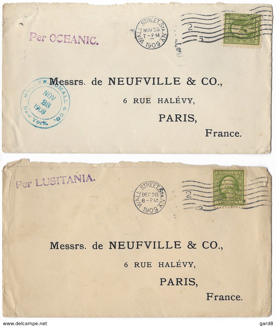 Lot De 2 Enveloppes Des Etats-Unis (l'une Avec Le Lusitania) - 1909 - Autres & Non Classés