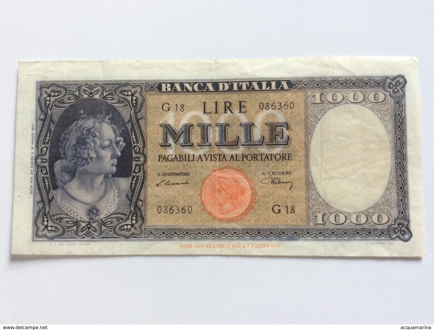 ITALIA 1000 LIRE 20/03/1947 BB++ TESTINA - 1000 Lire