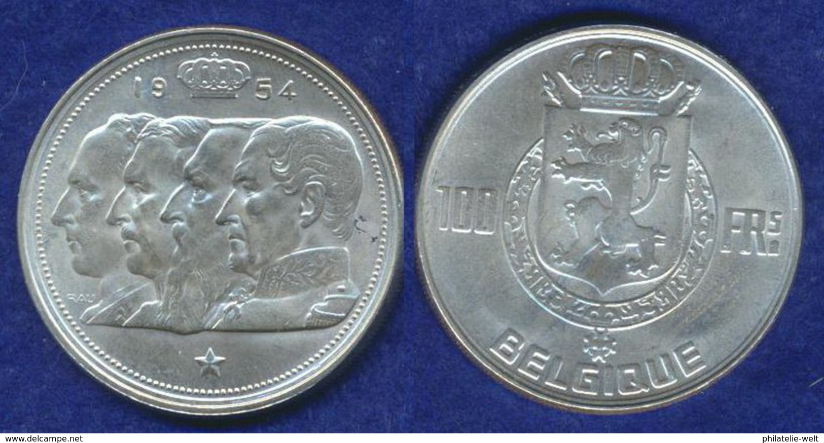 Belgien 100 Franc 1954 Kopfbilder Ag835 18g - 100 Frank