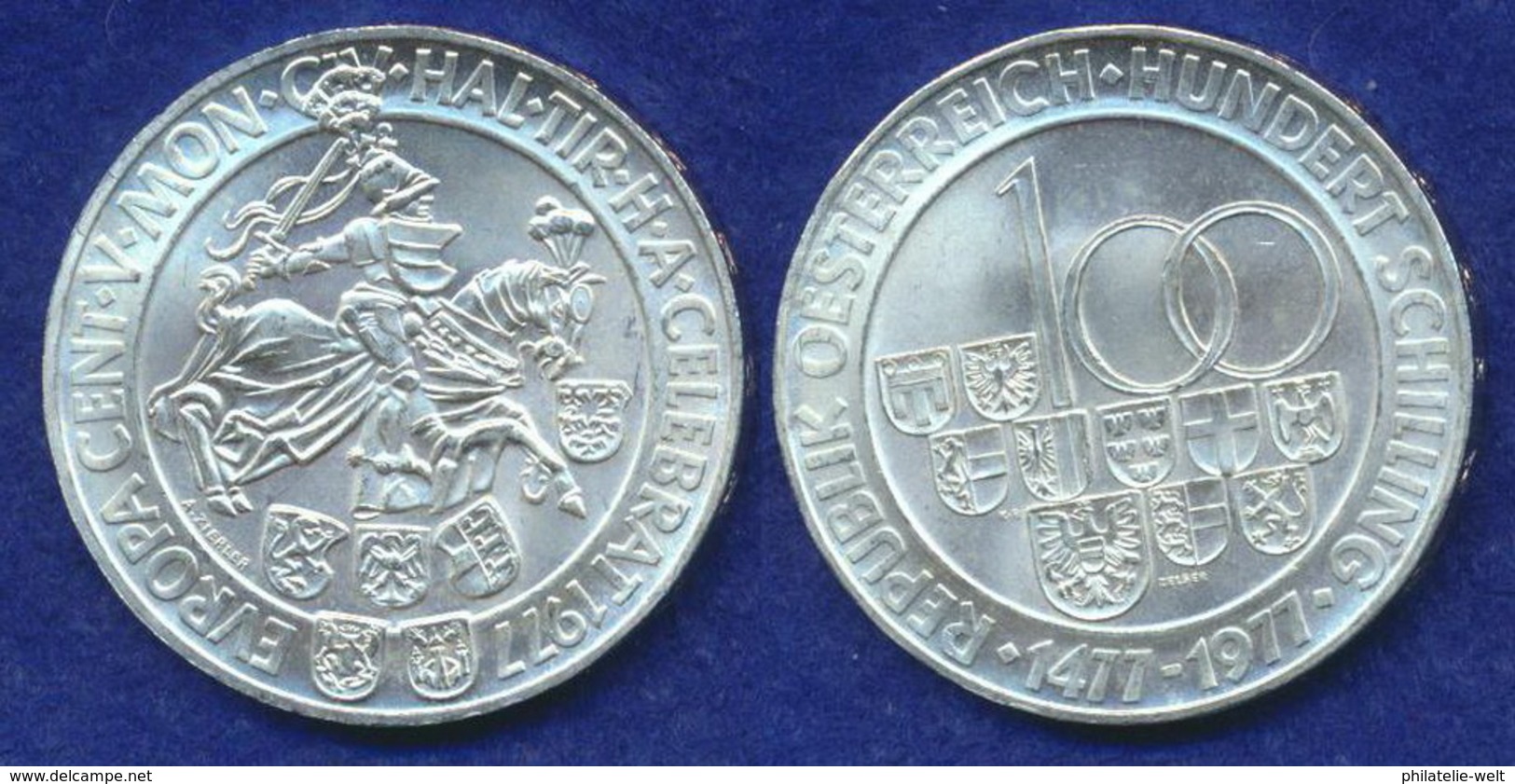 Österreich 100 Schilling 1977 500 Jahree Münzstätte Hall Ag640 24g - Oesterreich