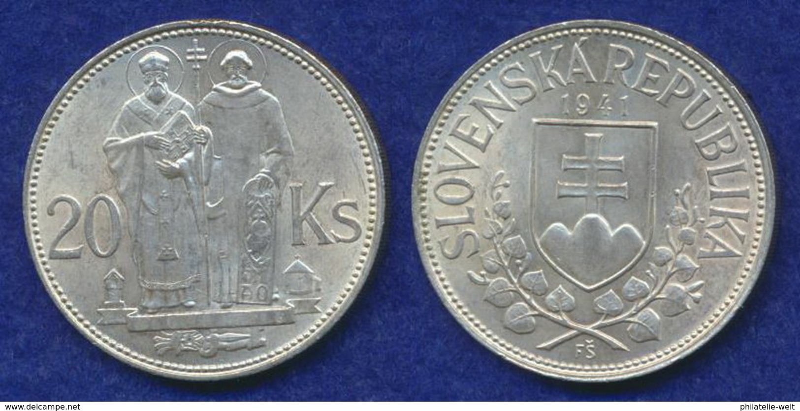 Slowakei 20 Kr. 1941 Kyrillos/Methodius Ag500 15g - Slovakia