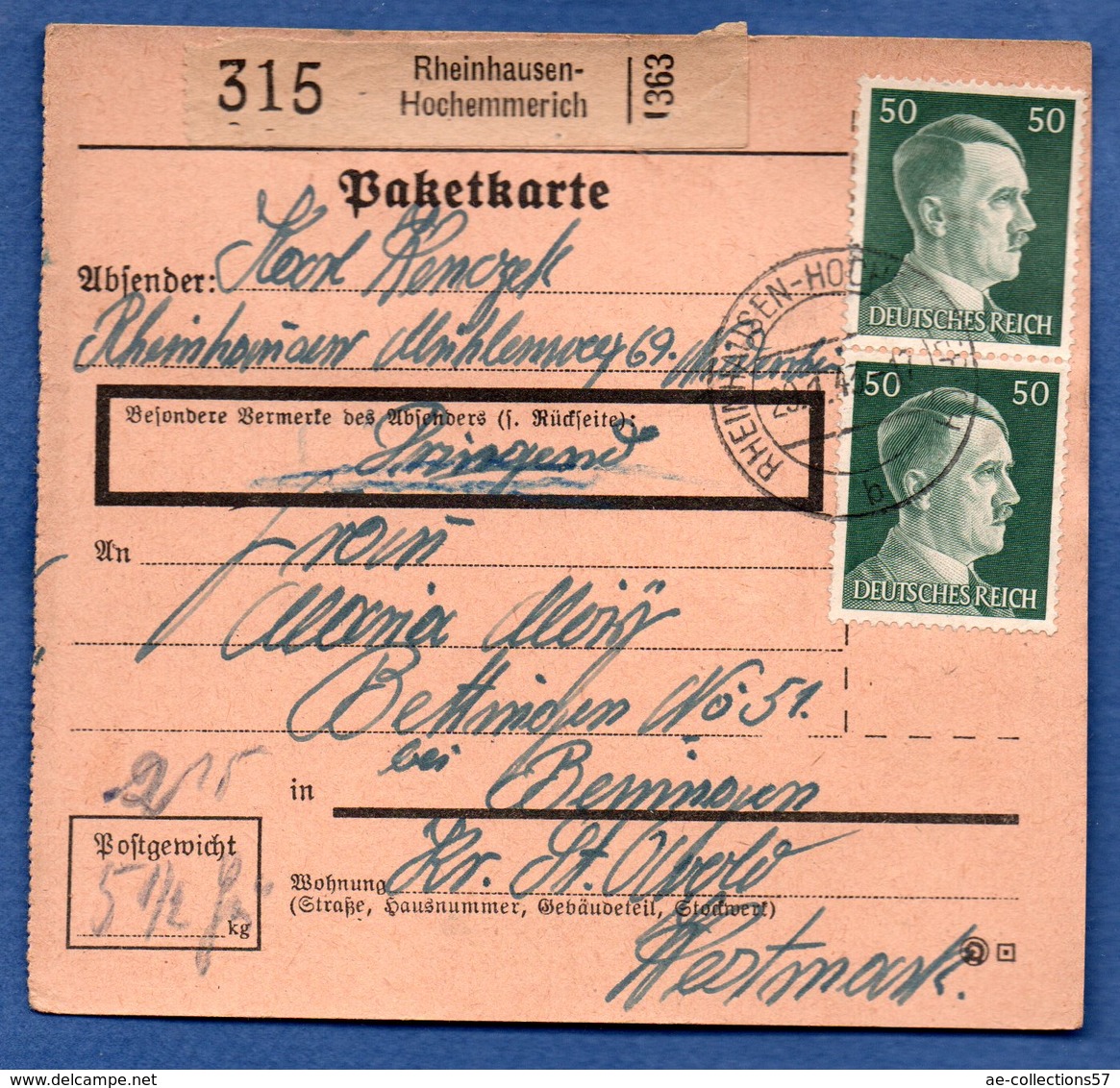 Colis Postal / De  Rheinhausen-Hochemmerich - Autres & Non Classés