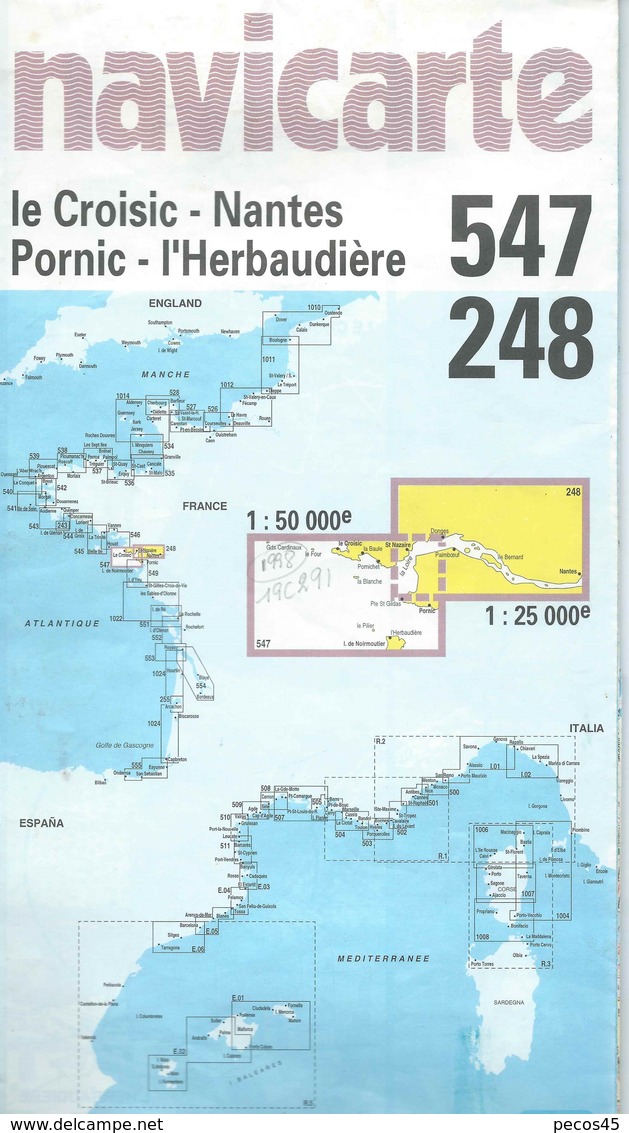 Navicarte N° 248 / 547 : NANTES / St-NAZAIRE 1/25 000ème - Le CROISIC / PORNIC 1/50 000ème - 1998. - Carte Nautiche