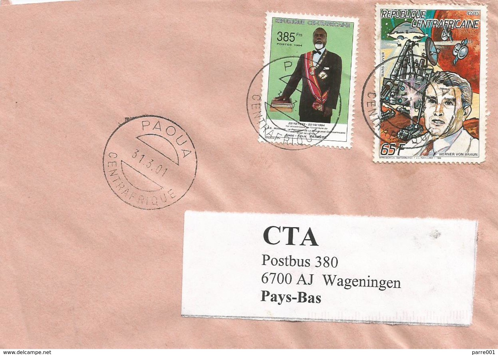 RCA CAR Centrafrique 2001 Paoua Werner Von Braun President Patasse Cover - Centraal-Afrikaanse Republiek