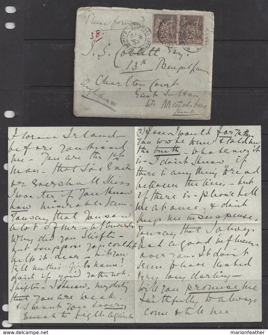 1877-1920...FRANCE.. " 1898 "  .25c  PAIR...ENVERLOPE AND LETTER...POSTAL HISTORY... - 1877-1920: Semi Modern Period