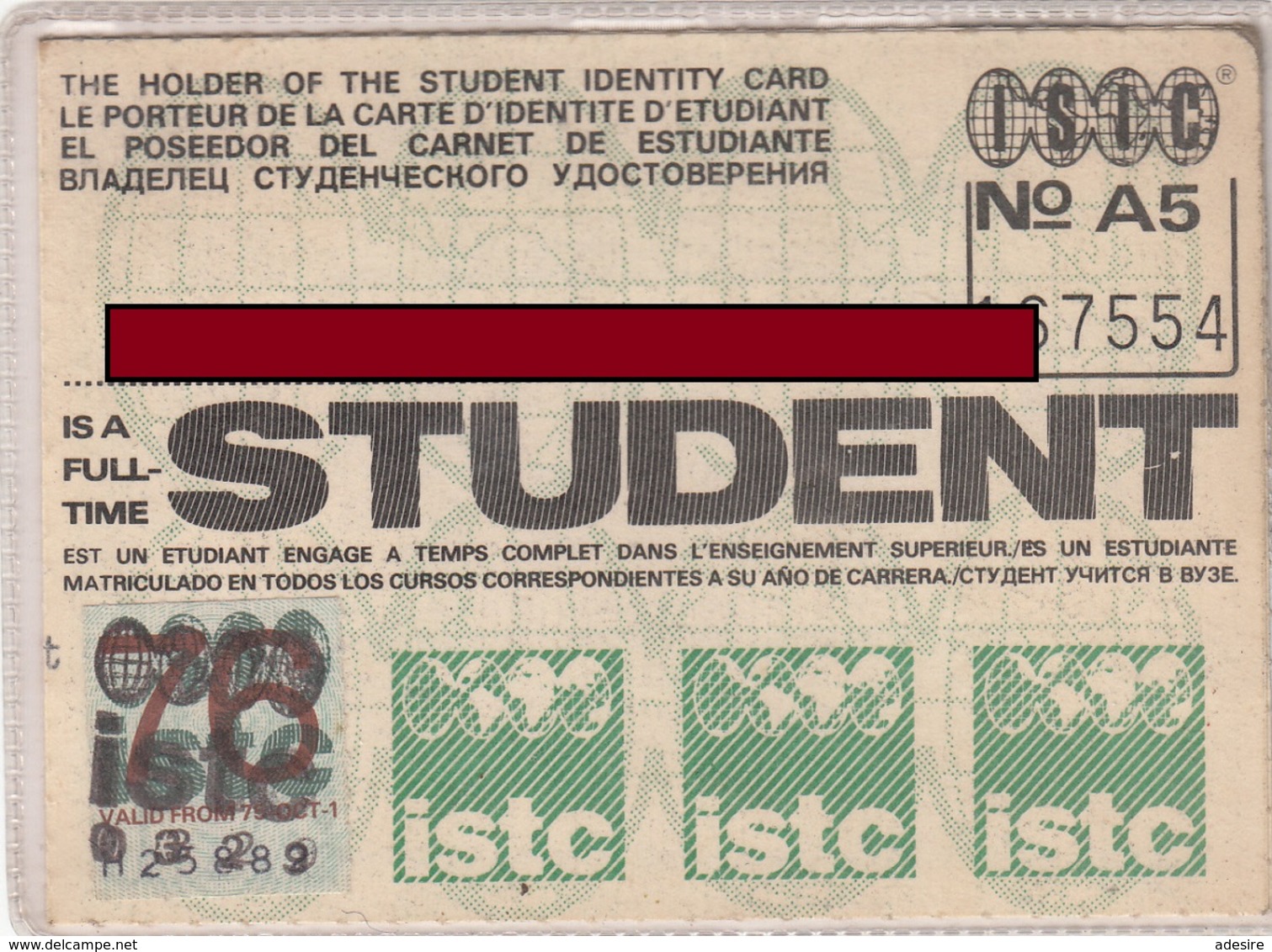 INT.STUDENT IDENTY CARD - Historische Dokumente