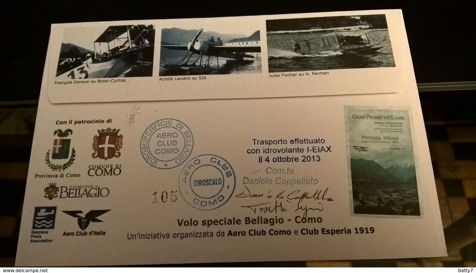 2013 COMO AVIAZIONE TRASPORTO CON IDROVOLANTE - FIRMA PILOTI - Aerei