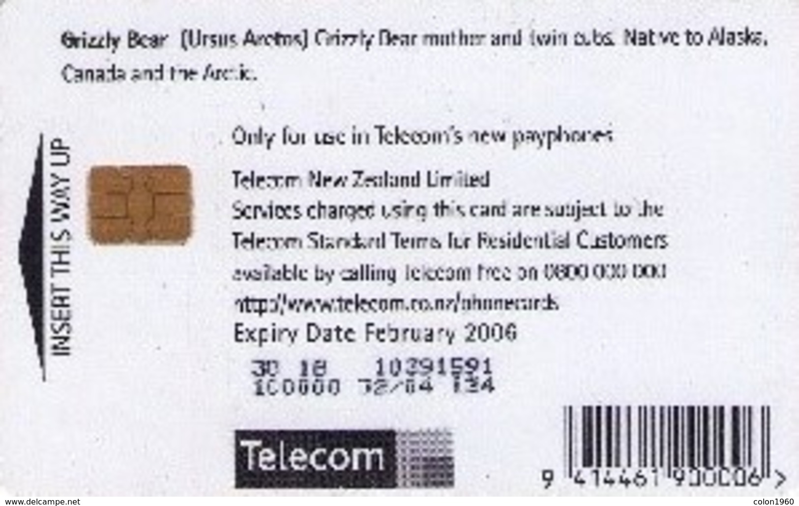 TARJETA TELEFONICA DE NUEVA ZELANDA, Grizzly Bear. NZ-C-127. (029) - Otros & Sin Clasificación