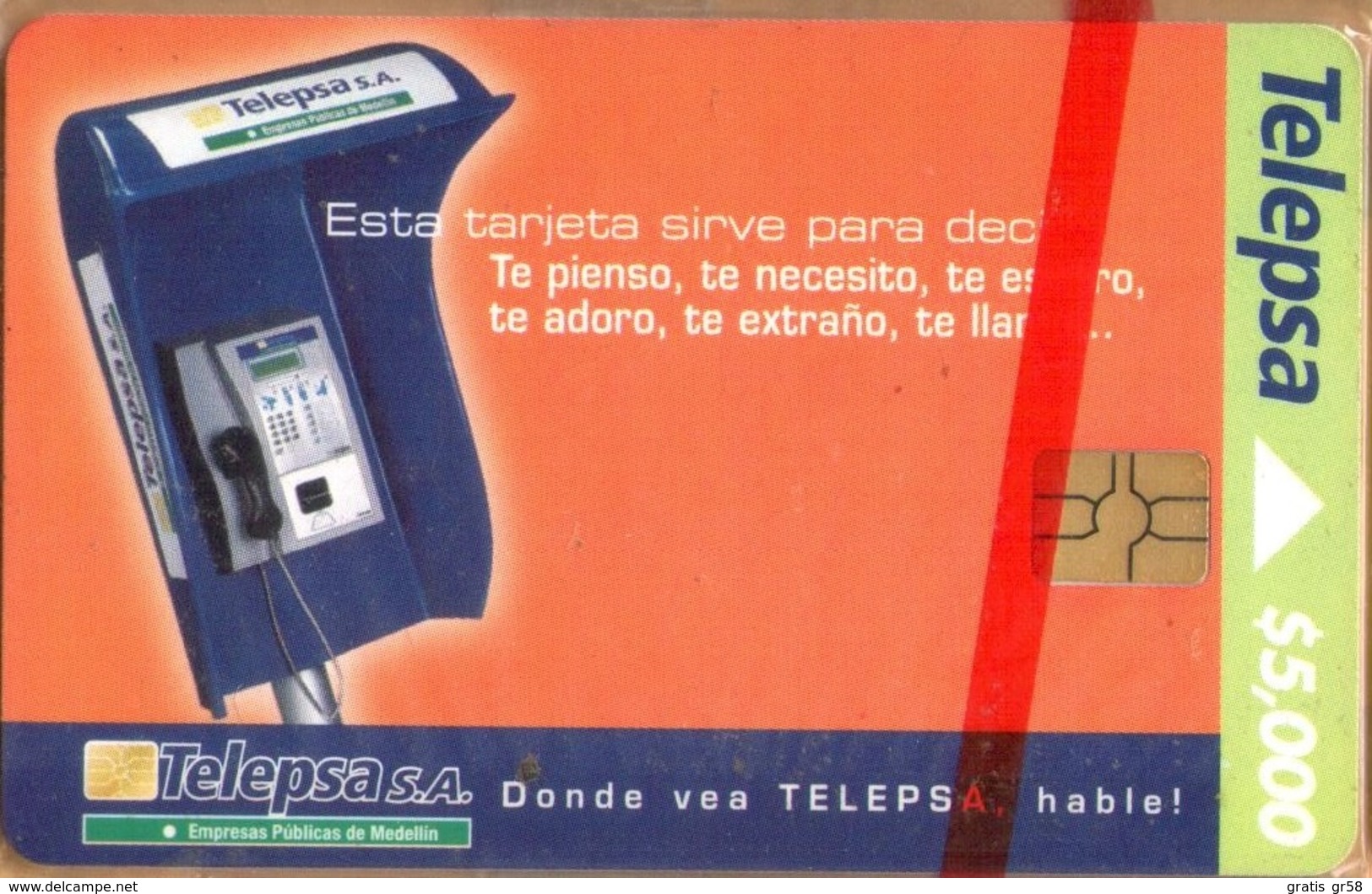Colombia - CO-TE-045, Telephone Booth On Orange, 5,000 $, Mint NSB As Scan - Colombie