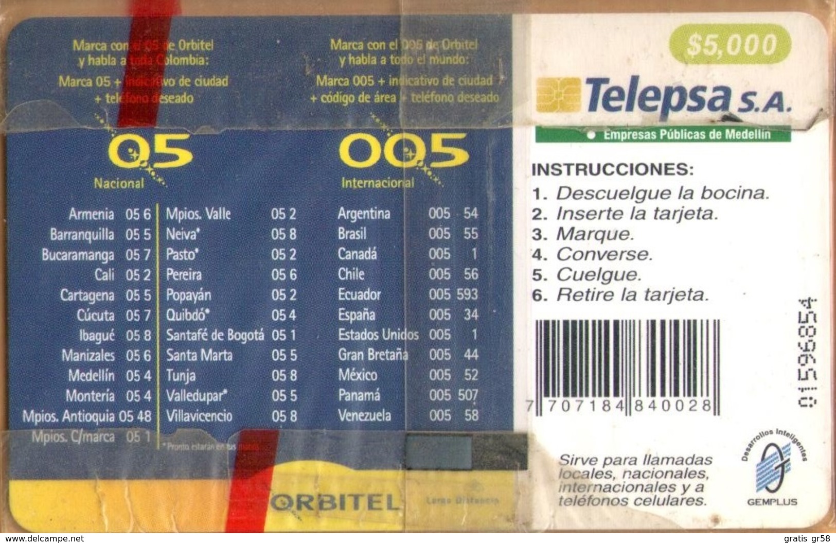 Colombia - CO-TE-045, Telephone Booth On Orange, 5,000 $, Mint NSB As Scan - Colombia