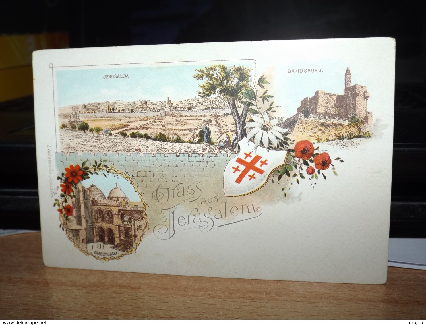 POSTCARD GRUSS AUS JERUSALEM DAVIDSBURG GRABESKIRCKE LITHO LITHIO AK CPA - Israel