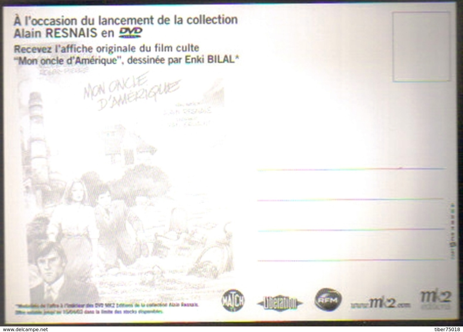 Carte Postale édition "Carte à Pub" - Alain Resnais En DVD - Verso : Dessin De Enki Bilal (Mon Oncle D'Amérique) - Affiches Sur Carte