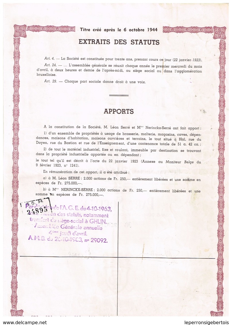 Ancien Titre - Brasseries Imperial - Société Anonyme - Titre De1950 - Industrie