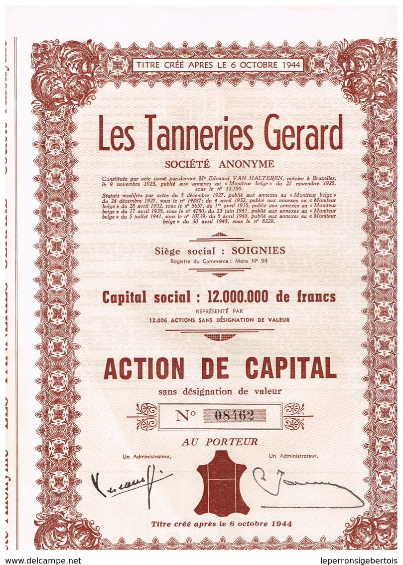 Ancien Titre - Les Tanneries Gérard - Société Anonyme - Titre De 1948 - Industrie