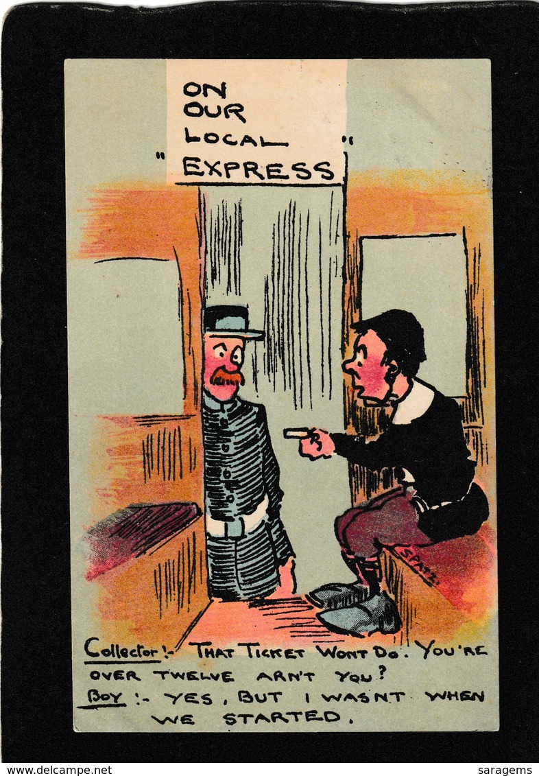 UK-humor-"On Our Local Express",Spatz Art 1909 - Antique Postcard - Autres & Non Classés