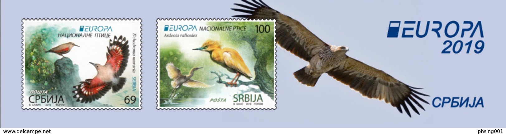 Serbia 2019 Europa CEPT National Birds Fauna Wallcreeper Squacco Heron Booklet B With 2 Sets And Labels MNH - Autres & Non Classés