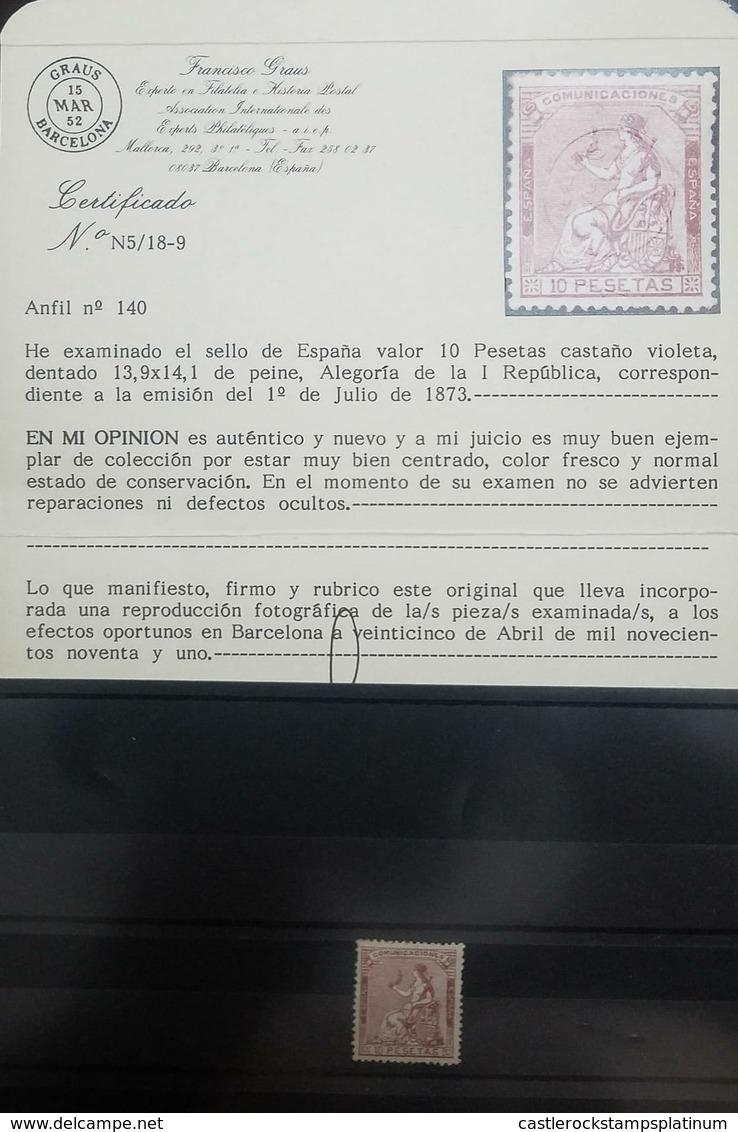 O) 1873 SPAIN, FIRST REPUBLIC -SPAIN-  SCT 200 COMUNICACIONES 10p Violet Brown, FRANCISCO GRAUS BARCELONA  ANFIL N°140 - - Ungebraucht
