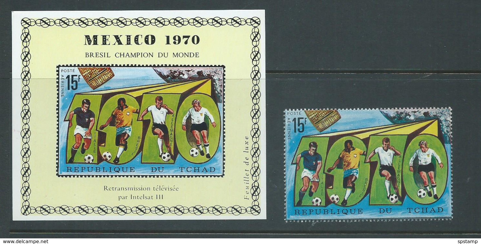 Chad 1970 Soccer World Cup Winners Brazil Imperforate Deluxe Sheet & Perforated Single MNH - Chad (1960-...)