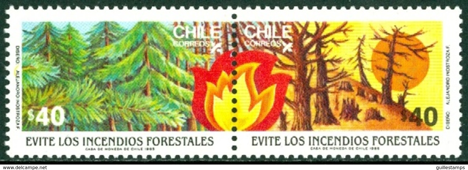 CHILE 1985 FOREST FIRES PREVENTION PAIR** (MNH) - Chili