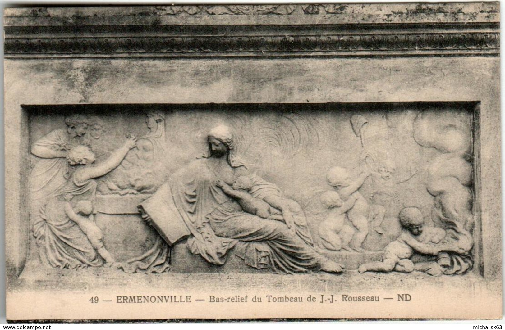 61kk 148 CPA - ERMENONVILLE - BAS-RELIEF DU TOMBEAU DE J J ROUSSEAU - Ermenonville