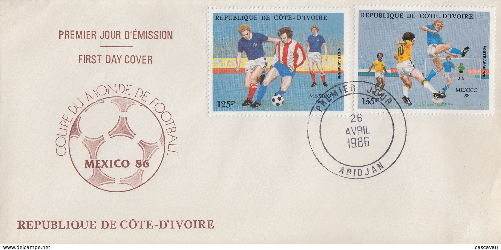 Enveloppe  FDC  1er  Jour   COTE  D' IVOIRE   Coupe  Du  Monde  De  FOOTBALL   MEXIQUE    1986 - 1986 – Mexico